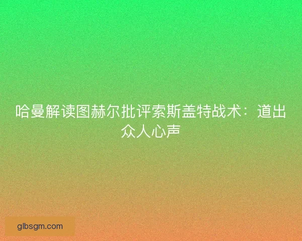 哈曼解读图赫尔批评索斯盖特战术：道出众人心声