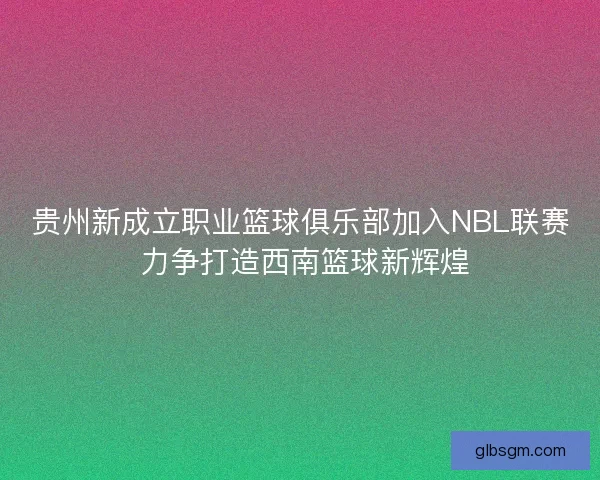 贵州新成立职业篮球俱乐部加入NBL联赛 力争打造西南篮球新辉煌